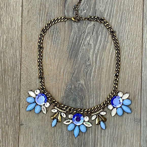 Aldo Turquoise Blue Enamel and Crystal Statement Necklace-20” Total Length - Picture 2 of 9